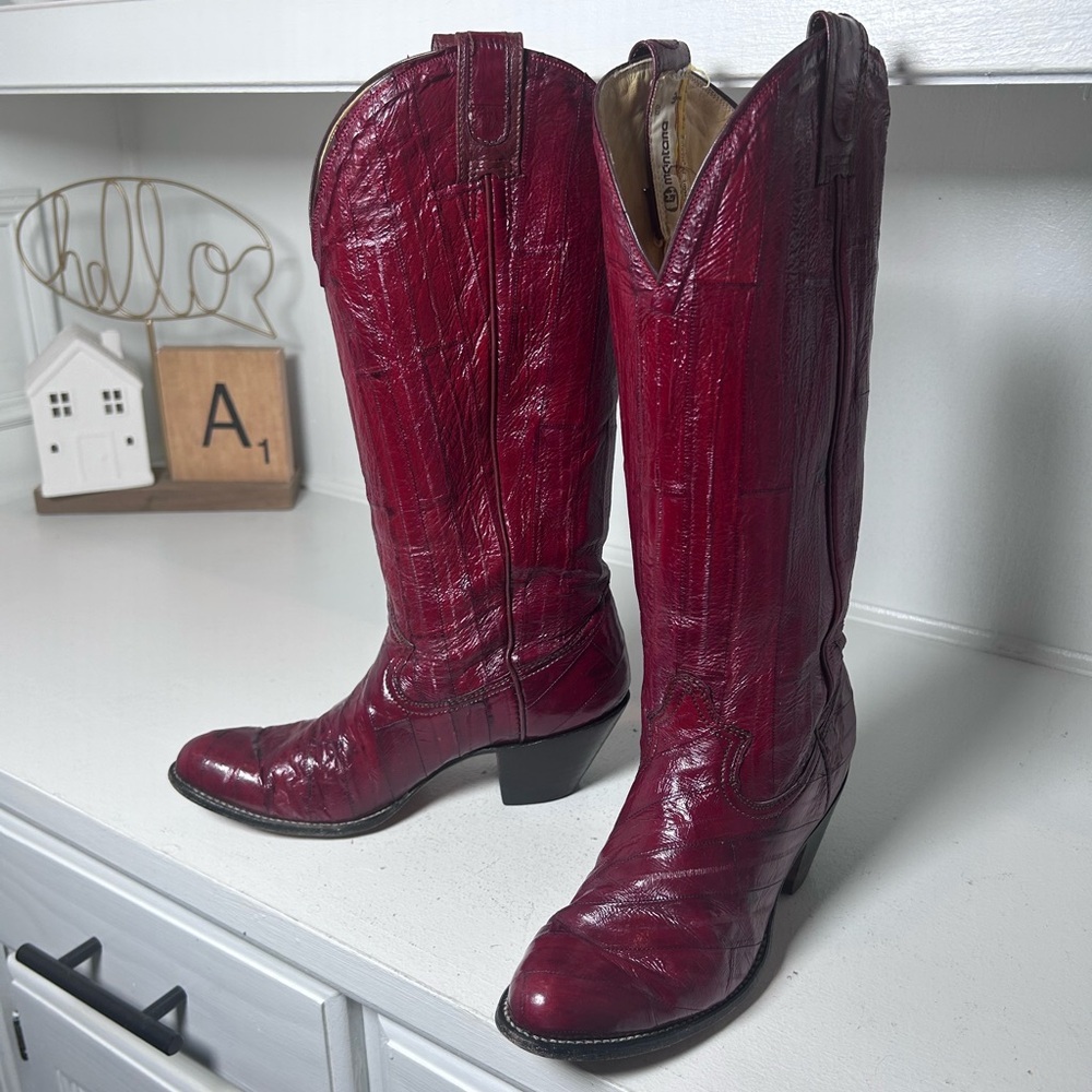 **SOLD**Vintage Montana Eel Skin Cowboy Boots Women’s 5 Exotic Leather Western - Picture 1 of 10